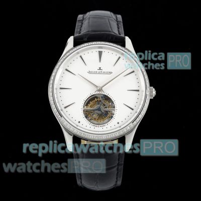 RMS Swiss Copy Ultra-Thin Jaeger-LeCoultre Master Tourbillon White Leather Strap Watch 